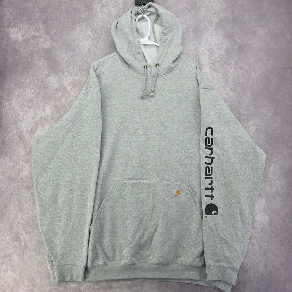 Carhartt Mens 3XL Tall Hoodie Sweatshirt Loose Fit Sleeve Logo Heather Gray